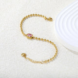 9*7mm rectangular white/pink/champagne zirconia 3mm bead chain 18+3cm+6mm round pendant bracelet gold