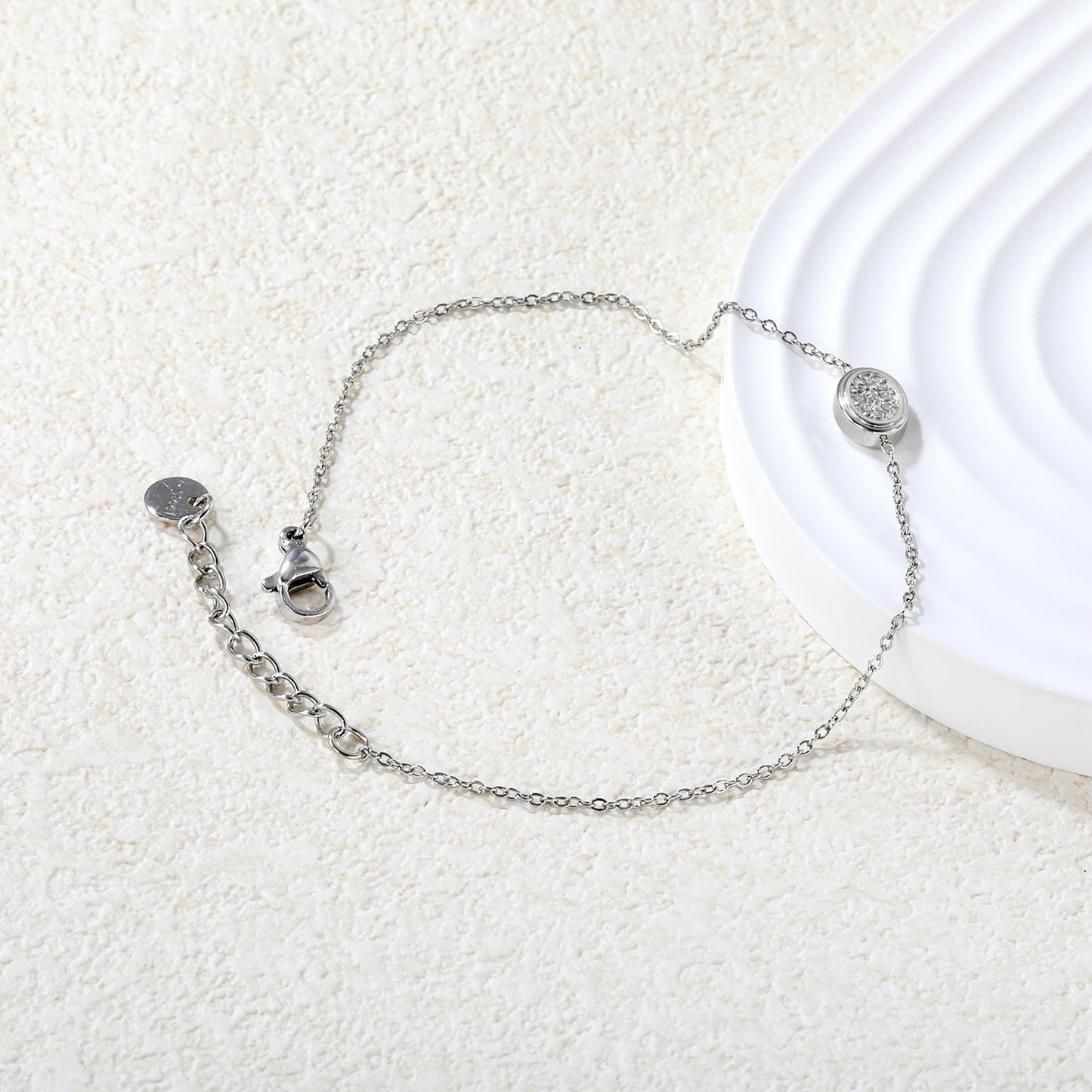 8.6 x 6.8mm raised edge oval 0.3 cross chain bracelet 18+3cm+6mm round pendant Steel color/gold color asonjewelry