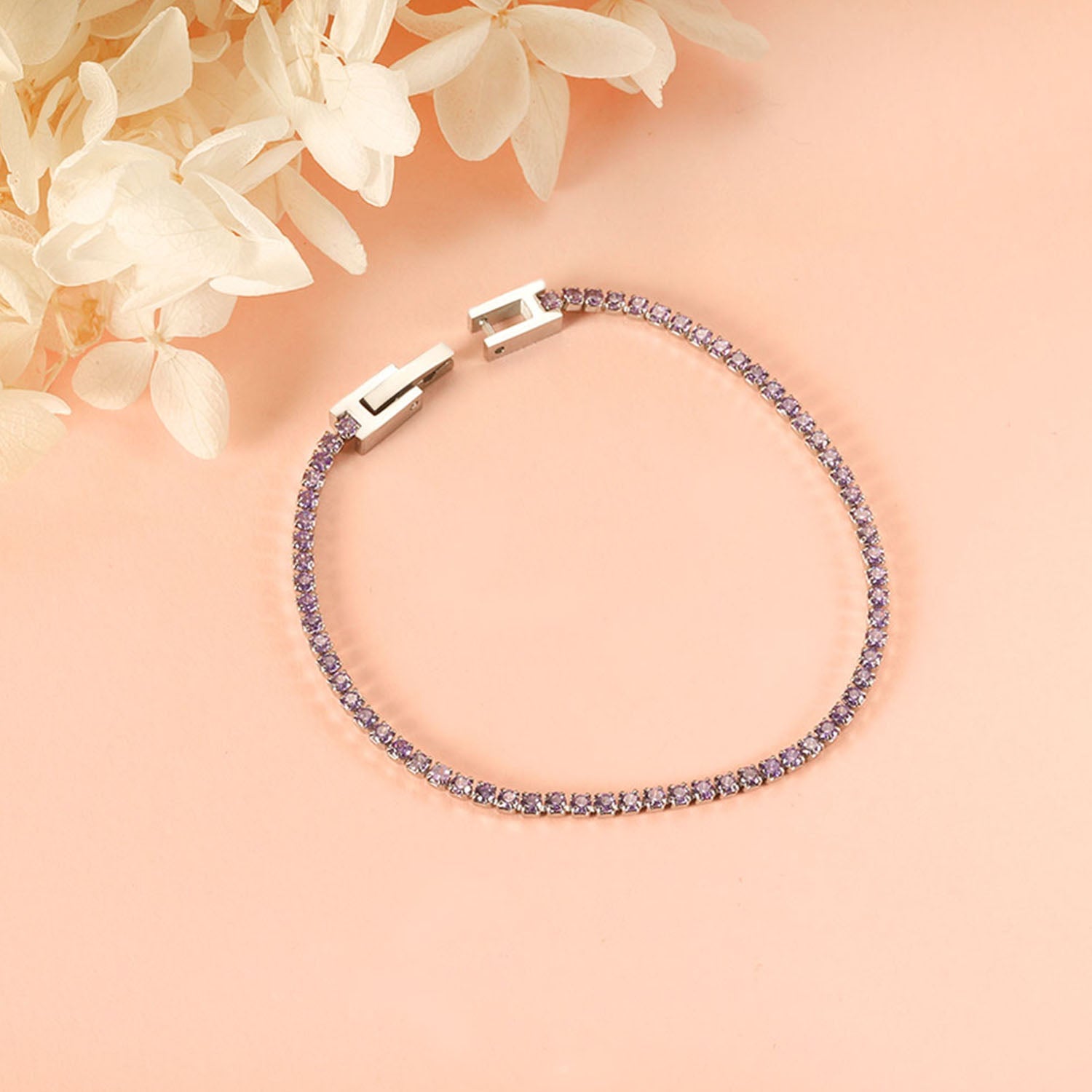 2024 New Year 2~3mm Round Purple Diamond Buckle Bracelet 17cm asonjewelry