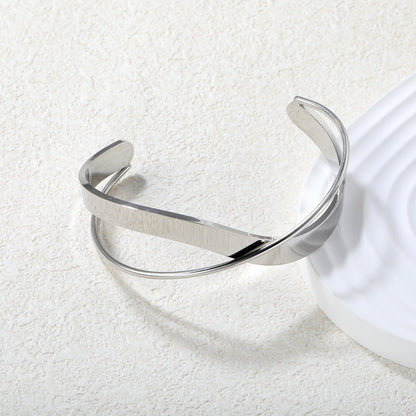 Width 23mm, inner diameter 60mm, irregular geometric cross bracelet, steel color/gold color asonjewelry