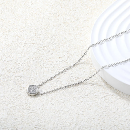 8.5mm beveled round CNC white zirconia pendant 0.3 cross chain 40+5cm+6mm round pendant necklace steel color/gold color asonjewelry