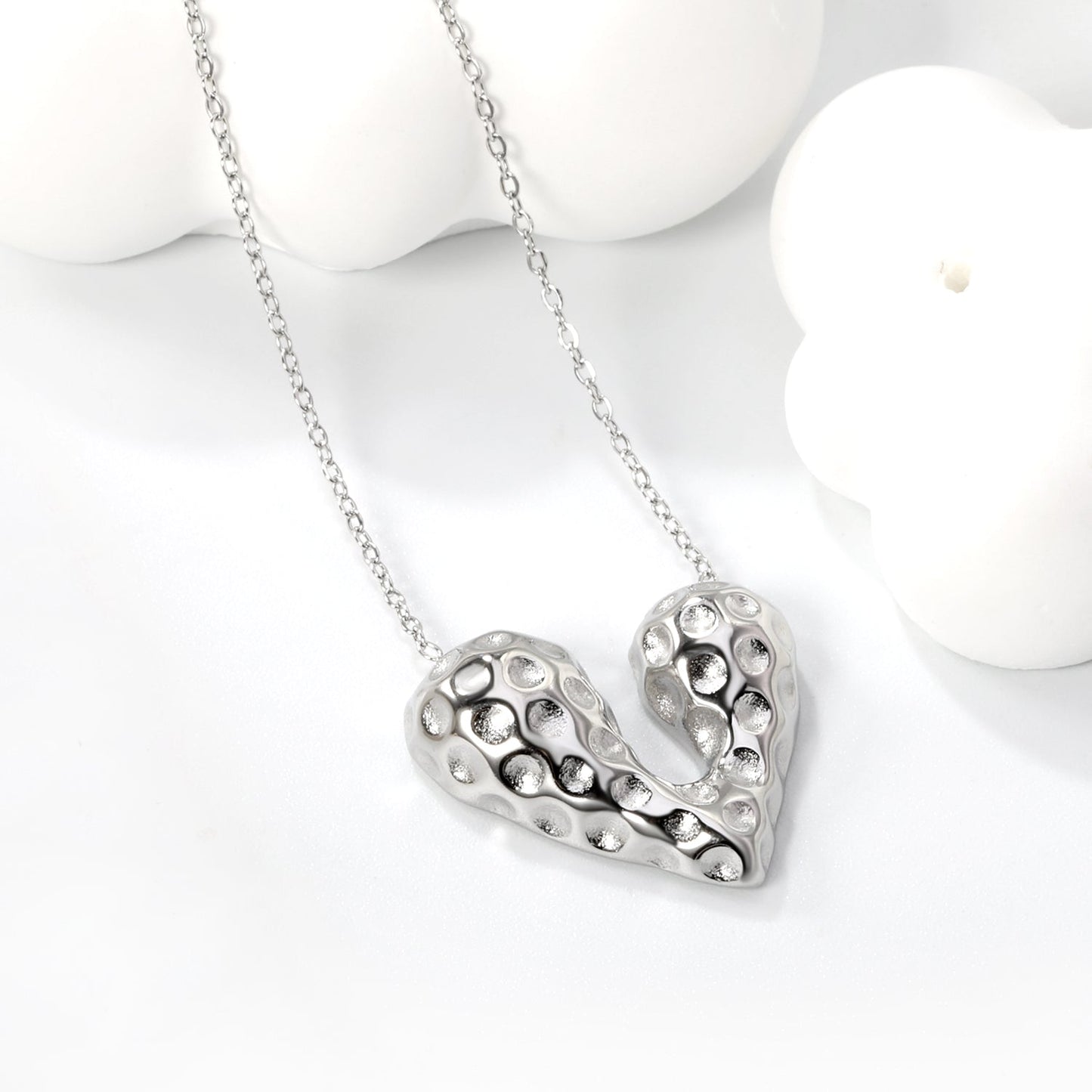 24*21mm Heart with Pitted Face Pendant Necklace 0.3 Cross Chain 40+5cm+6mm Round End Plate Steel Color/Golden Color asonjewelry