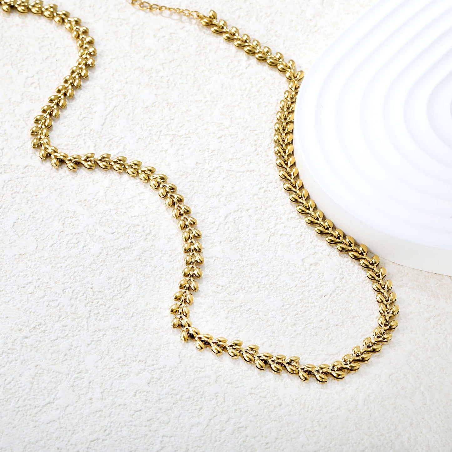 Heart-shaped wheat ear chain 40+5cm+6mm round pendant, gold asonjewelry