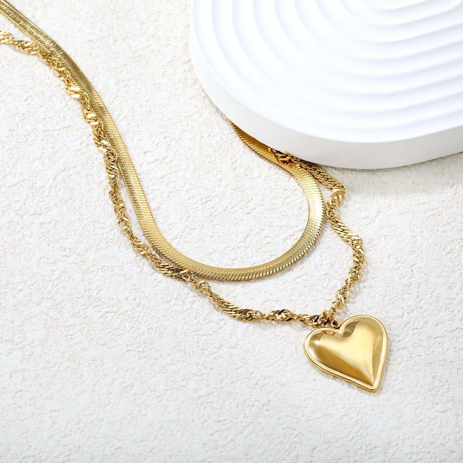 20x22mm heart-shaped accessory double chain 4mm blade chain 40cm + 3mm water glass chain 50x5cm + 6mm round tail tag necklace, gold asonjewelry
