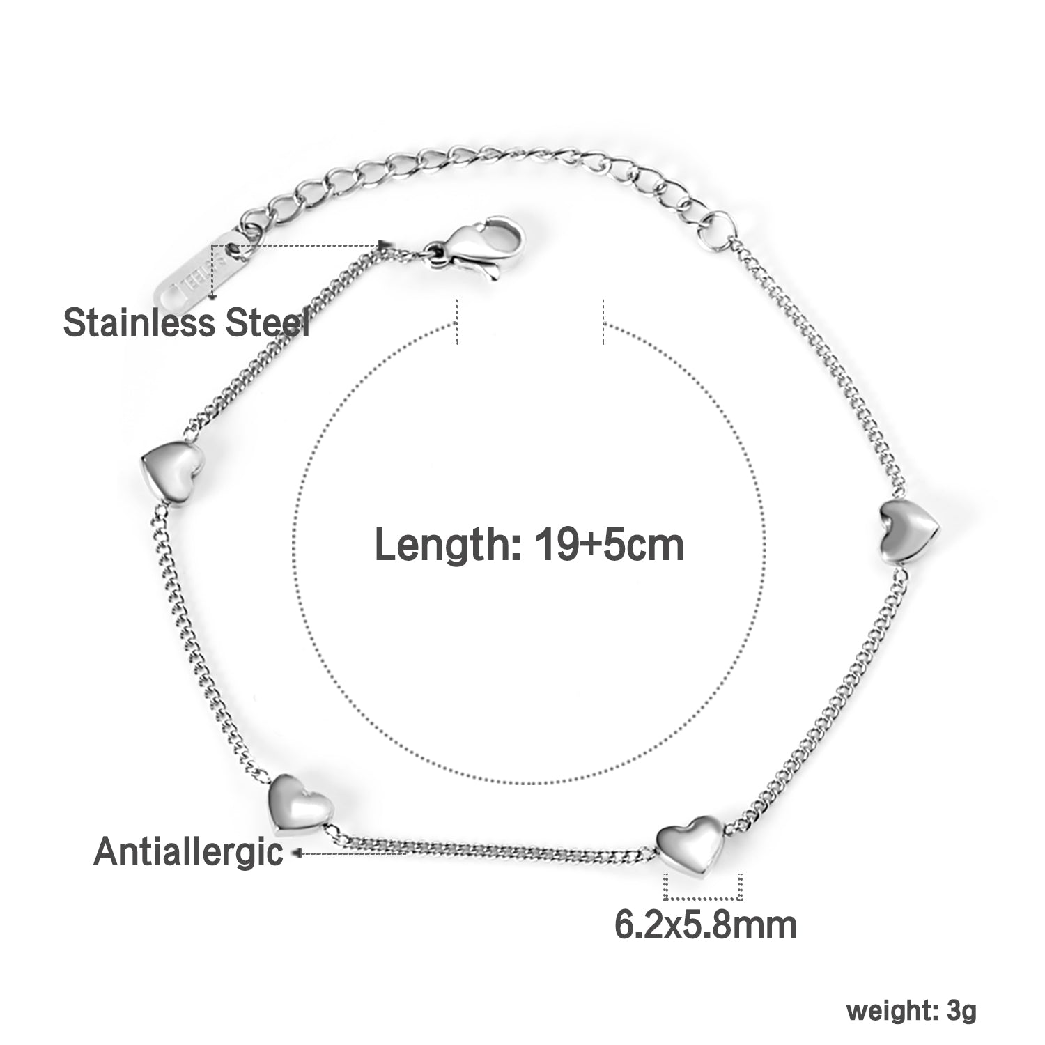 2024 New Year 4 Peach Heart Accessory Bracelet 18+5cm asonjewelry