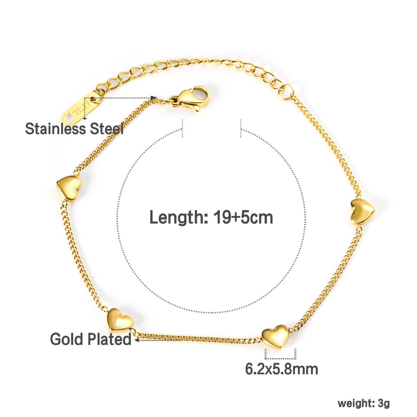 2024 New Year 4 Peach Heart Accessory Bracelet 18+5cm asonjewelry