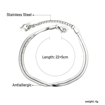 Flat snake double anklet 22+5cm gold color steel color asonjewelry