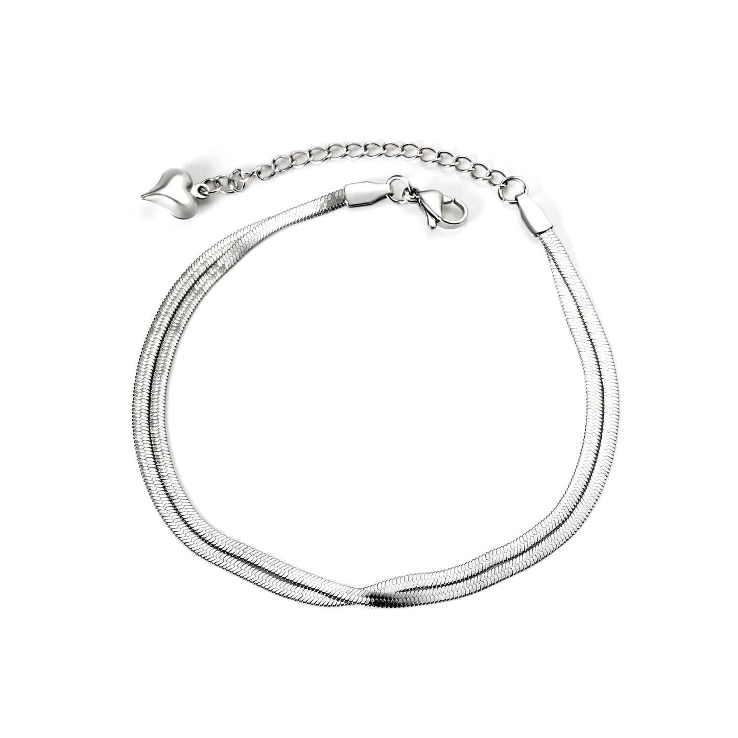 Flat snake double anklet 22+5cm gold color steel color asonjewelry