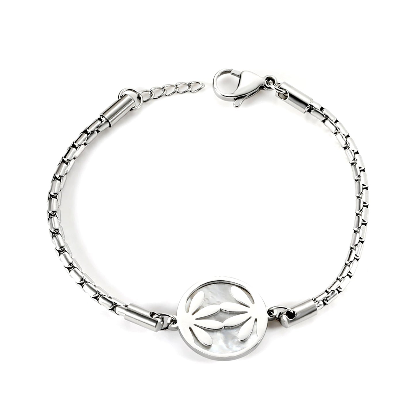 2024 New Year Round Symmetrical Leaves with White Shell Accessories Bracelet 19+2cm asonjewelry