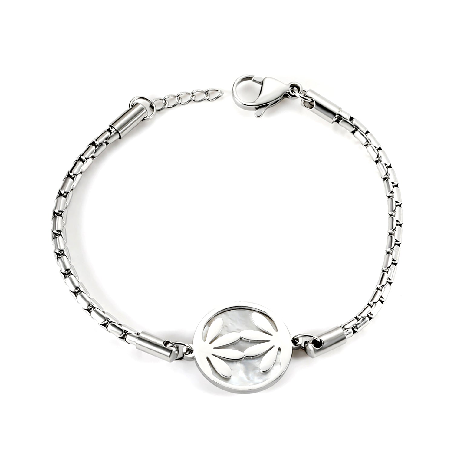 2024 New Year Round Symmetrical Leaves with White Shell Accessories Bracelet 19+2cm asonjewelry