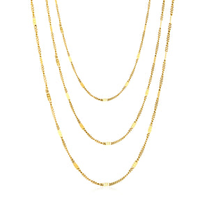 Sweater Chain, 1.5cm wide x 0.4mm wire, side-pressed polished chain, 50+60+70cm + 5cm + 6mm round tag, necklace, steel color/gold color