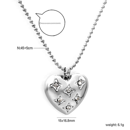 15*16.8mm heart with 6 white diamonds pendant+1.2mm bobble chain necklace 45+5cm asonjewelry