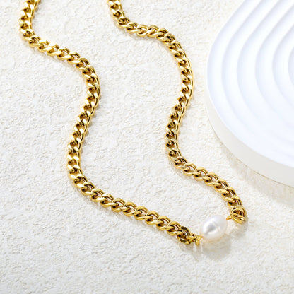 7x9mm freshwater pearls, 1.4x5mm double-sided polished chain, 1.0 single-clasp polished on both sides, 40+5cm + 6mm round pendant necklace, gold asonjewelry