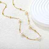 6x8mm Five Freshwater Pearls 0.35 Cross Bead Chain 40+5cm + 6mm Round Tail Tag Necklace Gold