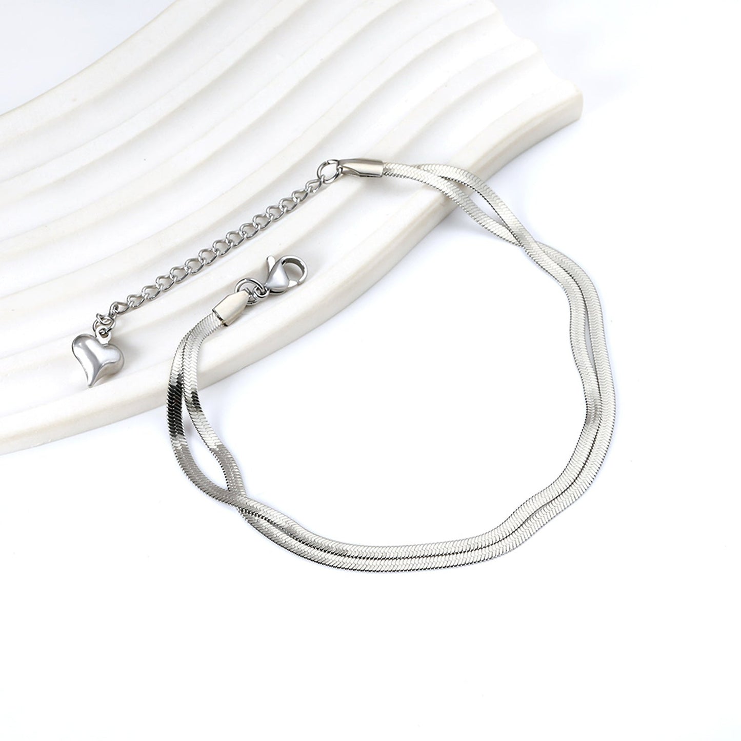 Flat snake double anklet 22+5cm gold color steel color asonjewelry