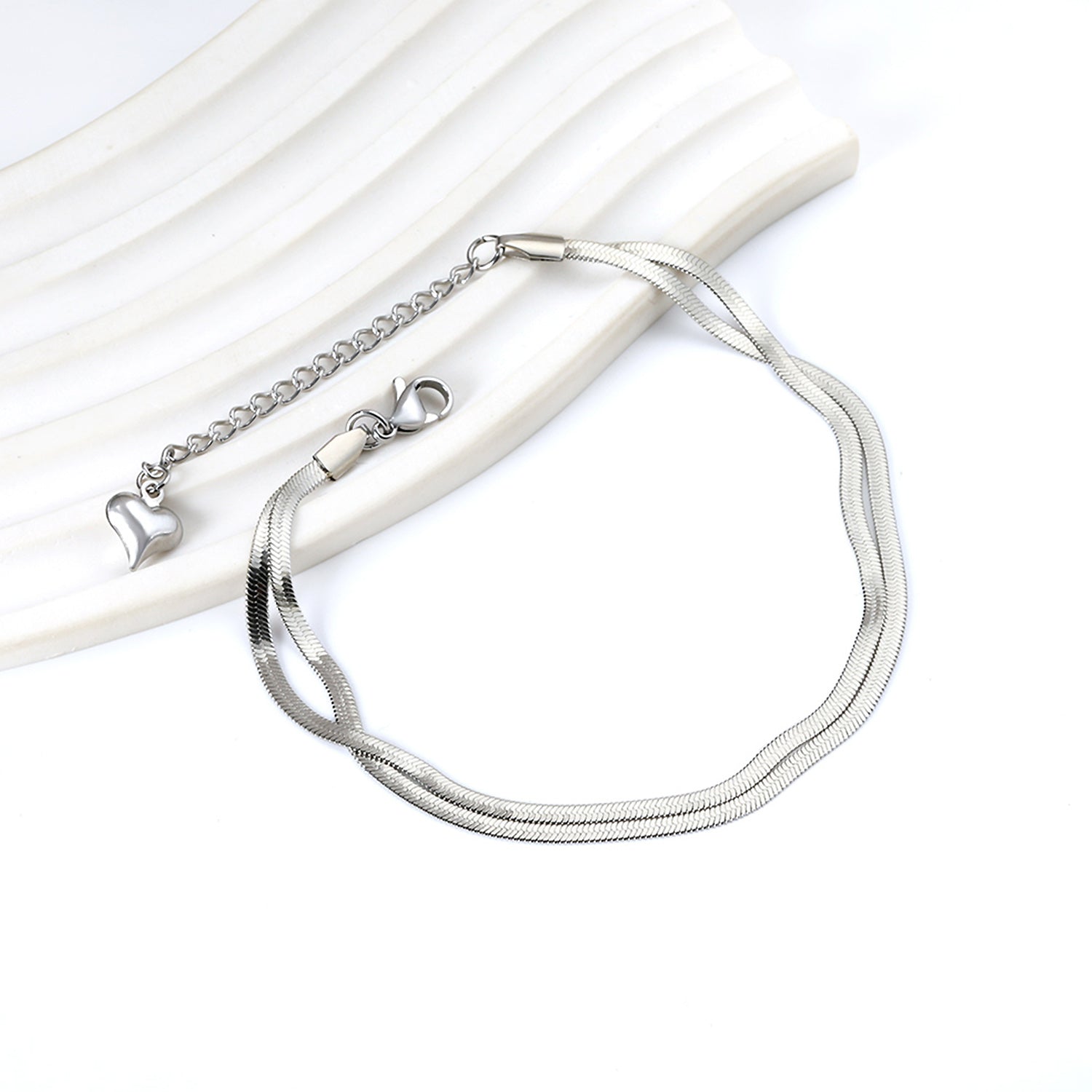 Flat snake double anklet 22+5cm gold color steel color asonjewelry