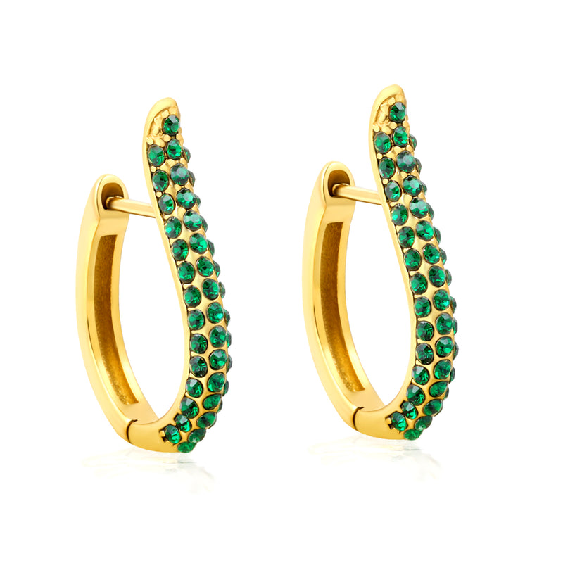 24mm high 17mm outer diameter Geometric hollowed-out waterdrop-shaped gemstone-cut emerald earrings Gold