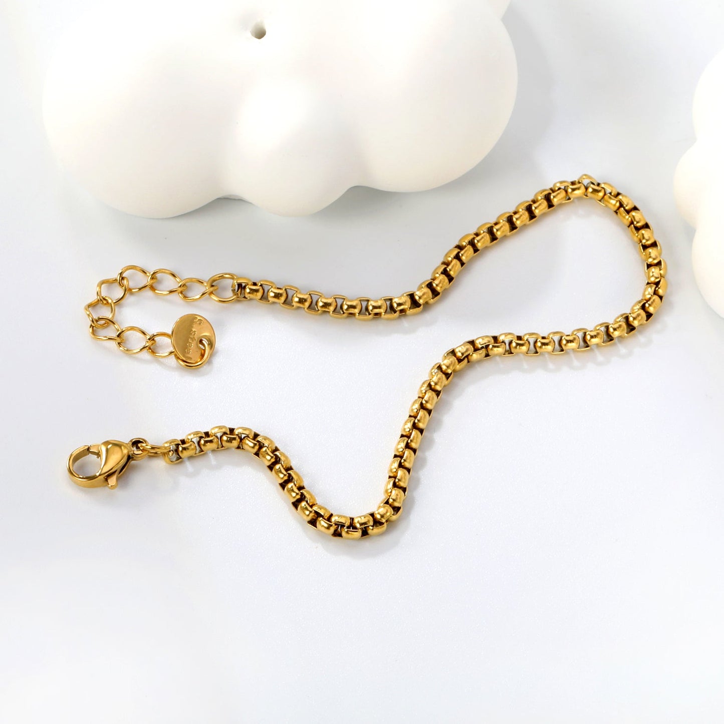 Wide 2mm/3mm Square Pearl Bracelet 18+3cm+6mm Round Tail Plaque Gold Color asonjewelry