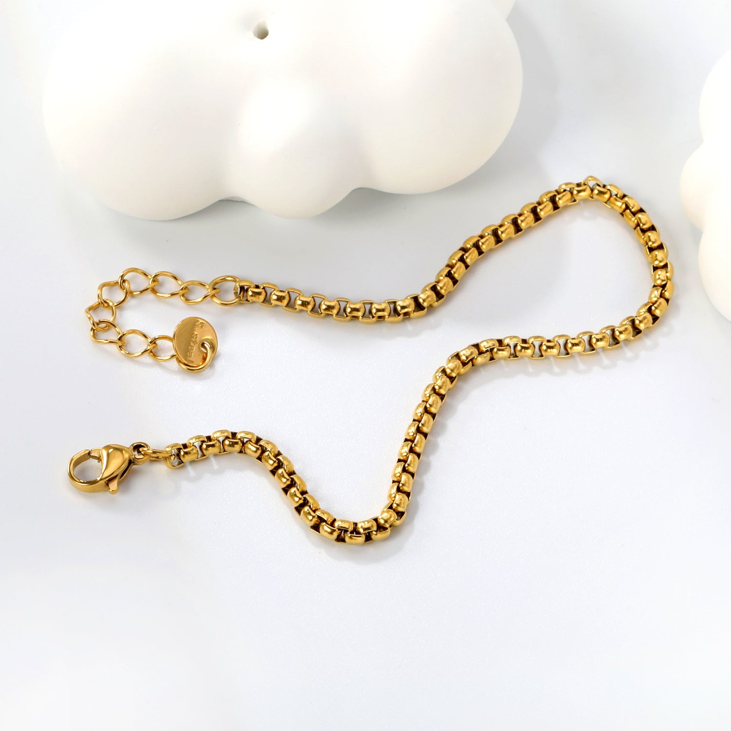 Wide 2mm/3mm Square Pearl Bracelet 18+3cm+6mm Round Tail Plaque Gold Color asonjewelry