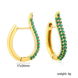 24mm high 17mm outer diameter Geometric hollowed-out waterdrop-shaped gemstone-cut emerald earrings Gold