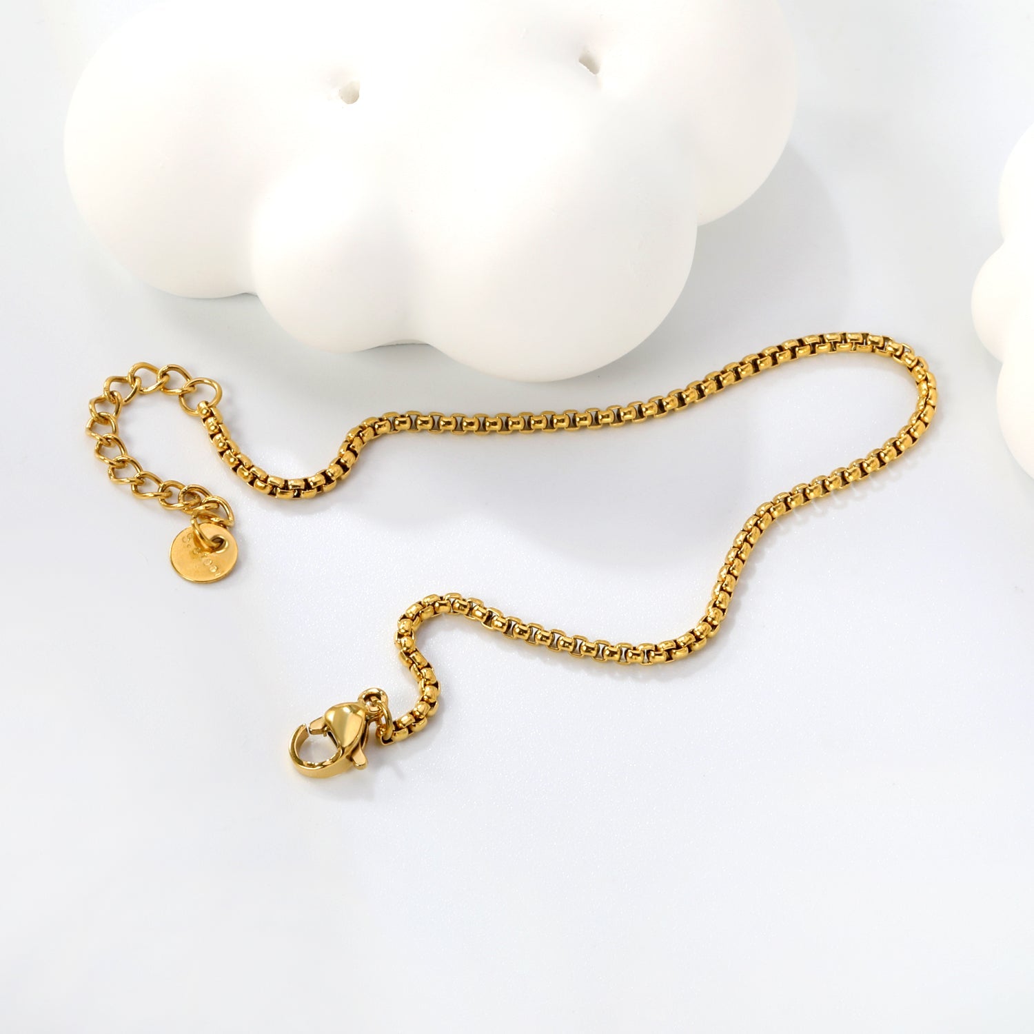 Wide 2mm/3mm Square Pearl Bracelet 18+3cm+6mm Round Tail Plaque Gold Color asonjewelry