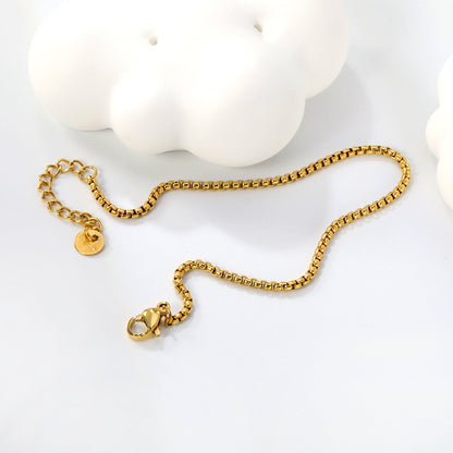 Wide 2mm/3mm Square Pearl Bracelet 18+3cm+6mm Round Tail Plaque Gold Color asonjewelry