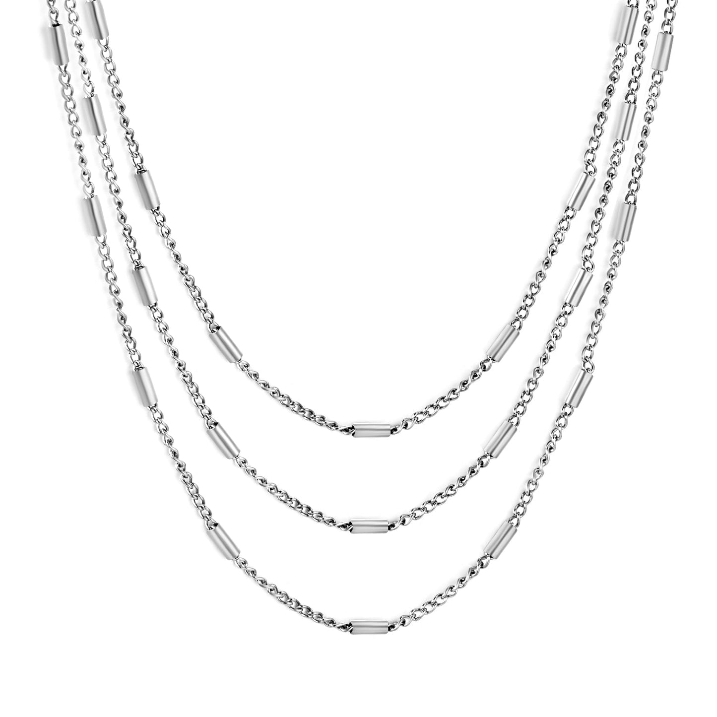 Sweater Chain W1.4*Wire0.4mm Side Wrap Tube Chain 50+60+70cm+5cm+6mm Round Tail Plaque Necklace Steel/Golden asonjewelry