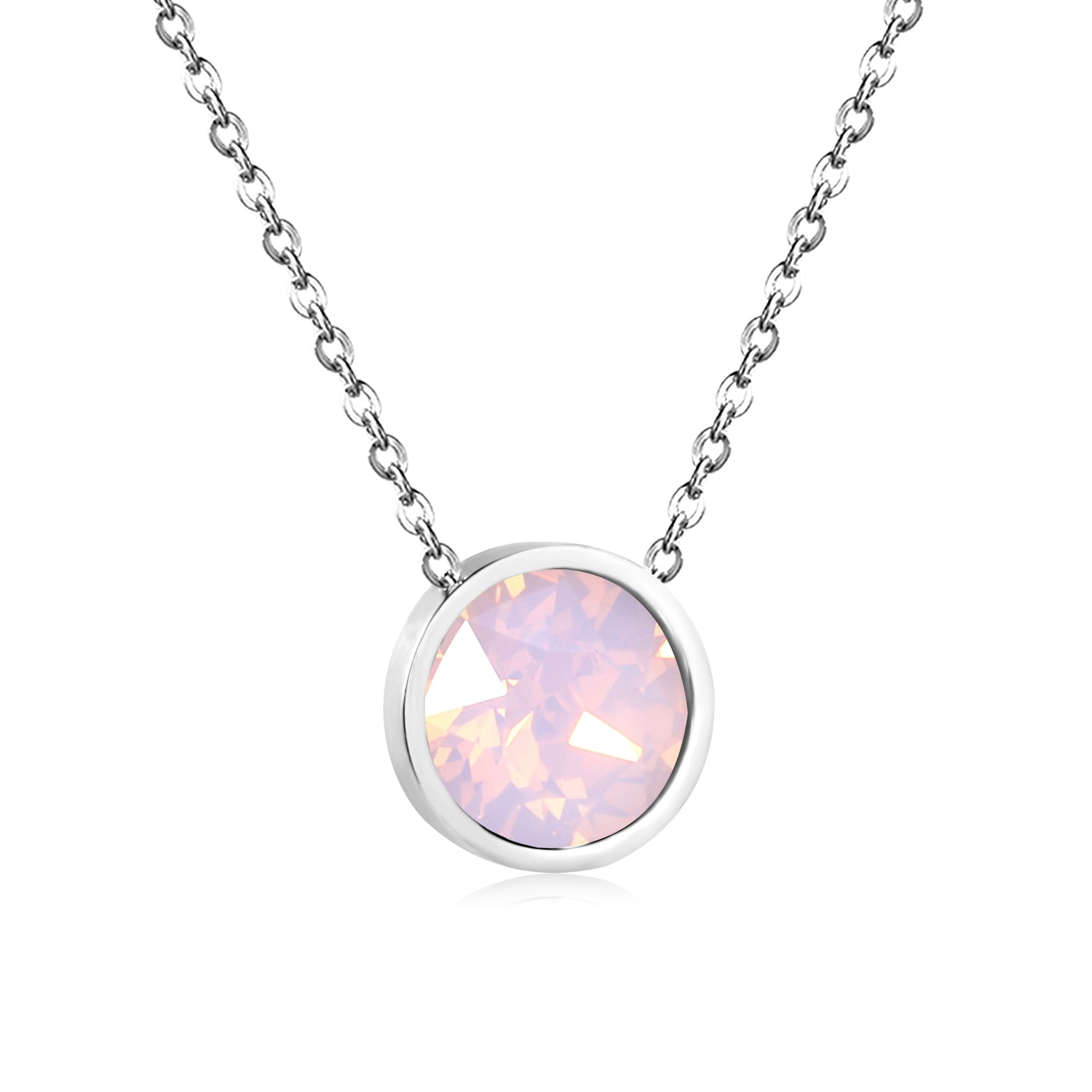 Round with white & mineral black & deep purple & light purple & red & pink & deep blue & light blue & deep green & light green & white opal & pink opal pendant 10mm necklace 43+5cm asonjewelry
