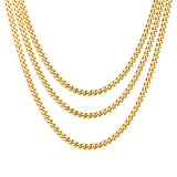 Sweater Chain, 2.7cm wide x 0.7mm wire, four-sided polished chain, 50+60+70cm + 5cm + 6mm round tag, necklace, steel color/gold color
