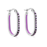 2.26 * 22mm oval-shaped geometric band with white/purple/blue/pink/orange diamonds, ear hooks, steel color