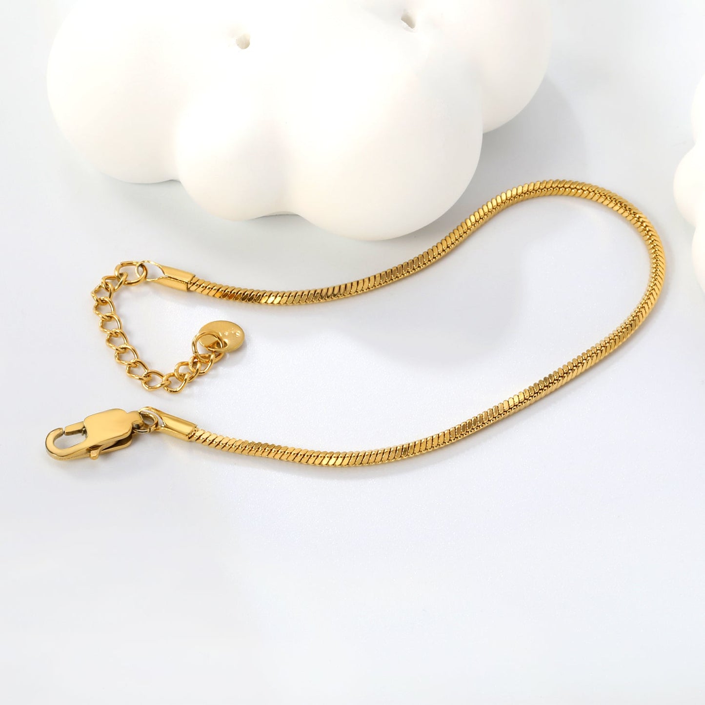 2.0mm/2.4mm Square Snake Bone Bracelet 18+3cm+6mm Round Tail Plaque Steel/Golden asonjewelry