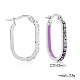2.26 * 22mm oval-shaped geometric band with white/purple/blue/pink/orange diamonds, ear hooks, steel color