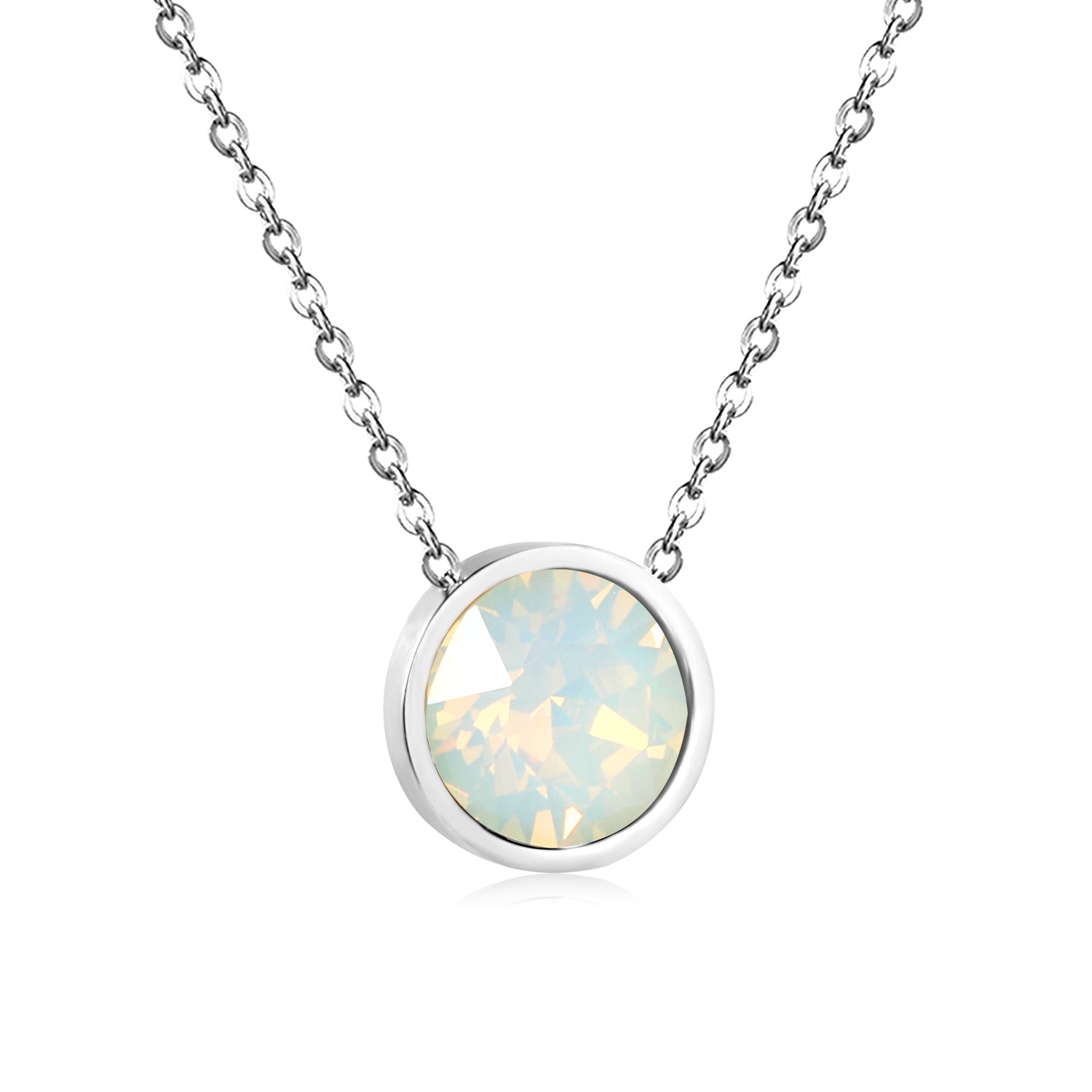 Round with white & mineral black & deep purple & light purple & red & pink & deep blue & light blue & deep green & light green & white opal & pink opal pendant 10mm necklace 43+5cm asonjewelry