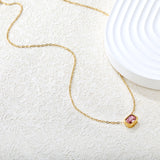 10*7mm white/pink/champagne zirconia 0.35 cross chain 40+5cm+6mm round pendant necklace gold