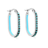 2.26 * 22mm oval-shaped geometric band with white/purple/blue/pink/orange diamonds, ear hooks, steel color