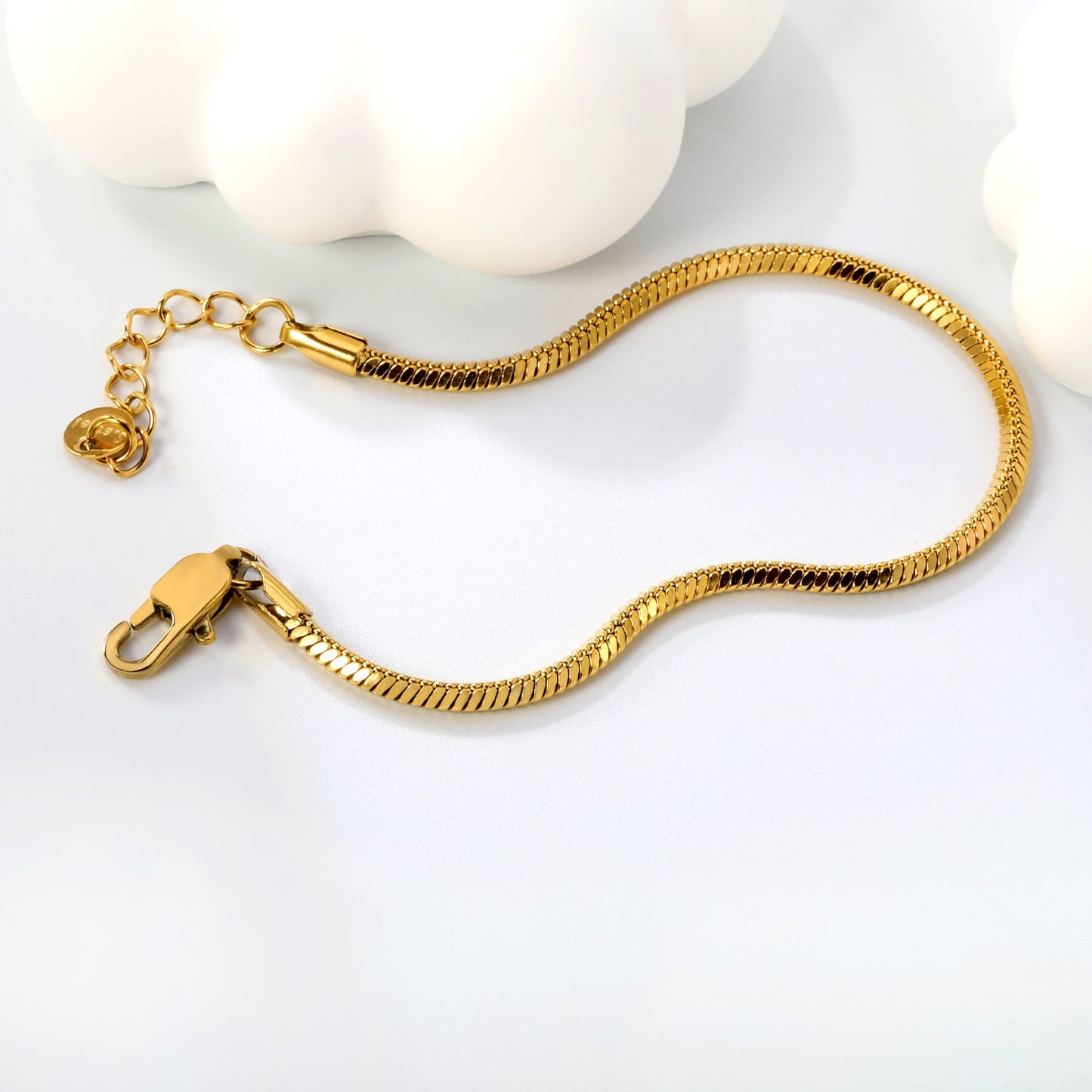 2.0mm/2.4mm Square Snake Bone Bracelet 18+3cm+6mm Round Tail Plaque Steel/Golden asonjewelry