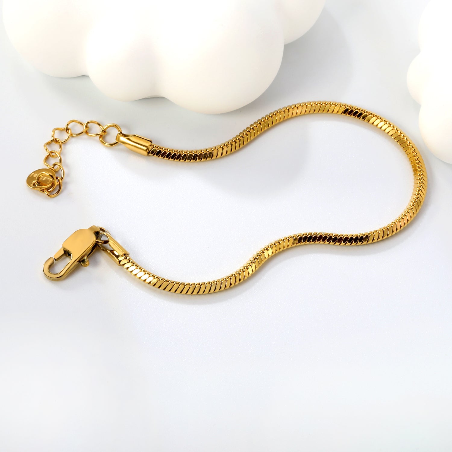 2.0mm/2.4mm Square Snake Bone Bracelet 18+3cm+6mm Round Tail Plaque Steel/Golden asonjewelry