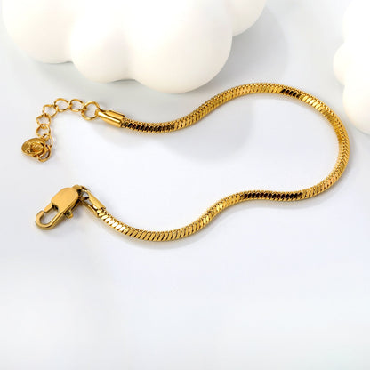 2.0mm/2.4mm Square Snake Bone Bracelet 18+3cm+6mm Round Tail Plaque Steel/Golden asonjewelry