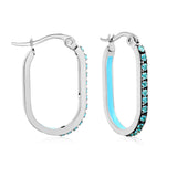 2.26 * 22mm oval-shaped geometric band with white/purple/blue/pink/orange diamonds, ear hooks, steel color