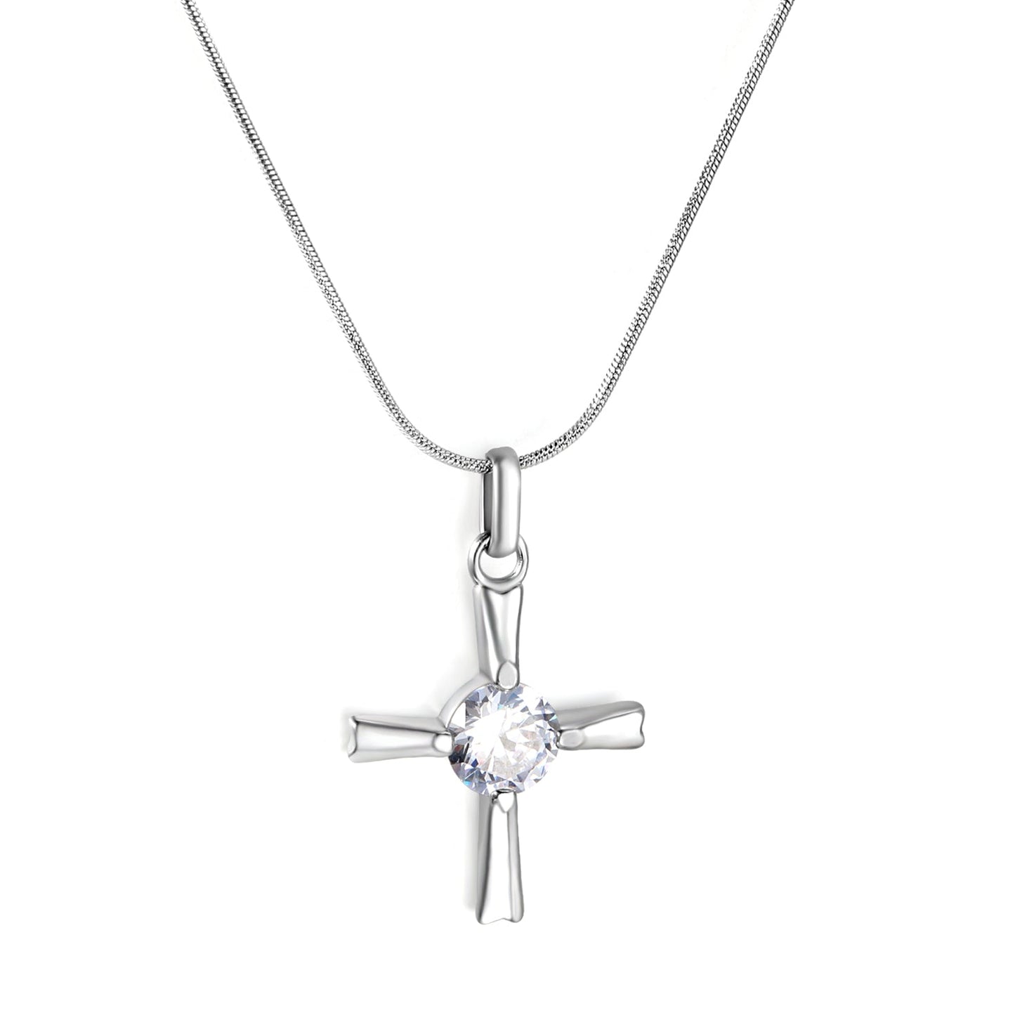 20.8*27.5mm Cross + White Zirconia 0.9 Round Snake 40+5cm Necklace Steel Color asonjewelry
