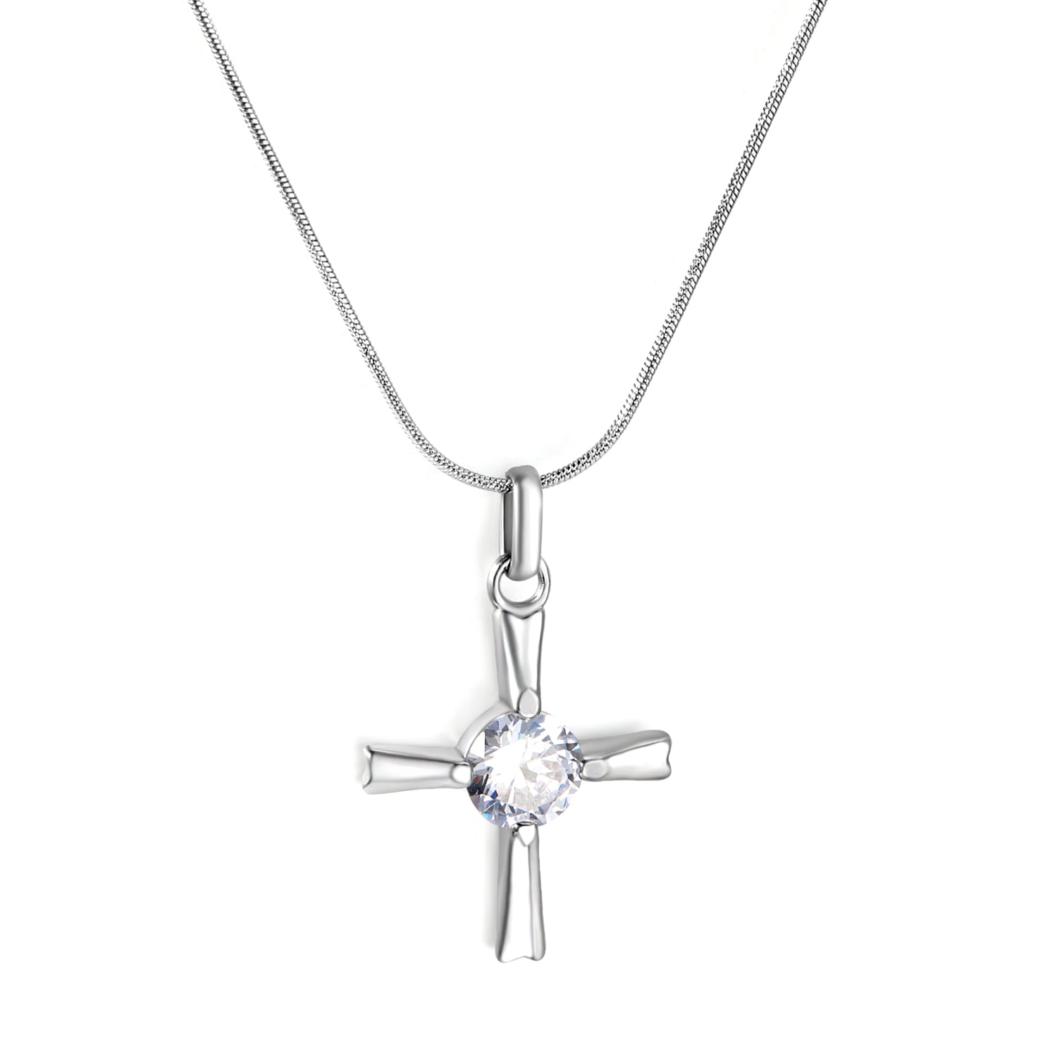 20.8*27.5mm Cross + White Zirconia 0.9 Round Snake 40+5cm Necklace Steel Color asonjewelry