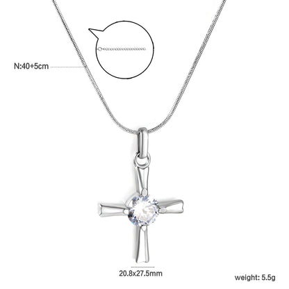 20.8*27.5mm Cross + White Zirconia 0.9 Round Snake 40+5cm Necklace Steel Color asonjewelry