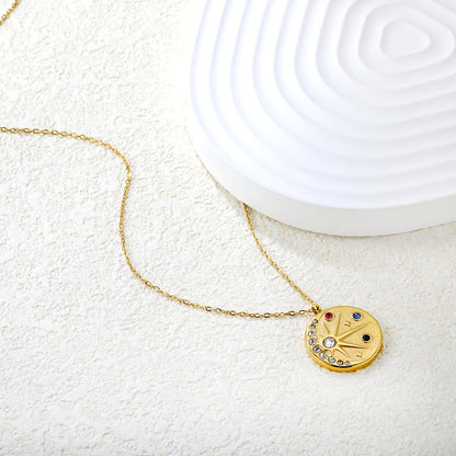 18mm eight-pointed star with colored diamonds 0.3 cross chain 40+5cm+6mm round pendant necklace, gold asonjewelry