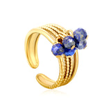 8mm high, 6 pieces of lapis lazuli (deep blue) / blue phosphorite / black lines / red / mixed color tassel accessories Open ring Gold Size 7#