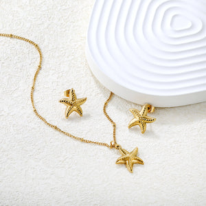 Starfish Set  Gold Earrings: 16.5 x 17mm Pendant: 16.5 x 17mm 0.4mm Side-Mounted Pearl Chain 40+5cm + 6mm Round Pendant