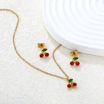 Cherry Set Gold Earrings: 8.5 x 8.5 mm Pendant: 8.5 x 8.5 mm 0.3 Cross Chain 40+5 cm + 6 mm Round Pendant asonjewelry