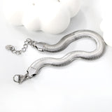W8mm*Thick3mm Flat Snake Bracelet18+3cm+6mm Round Tail Plaque Steel/Gold