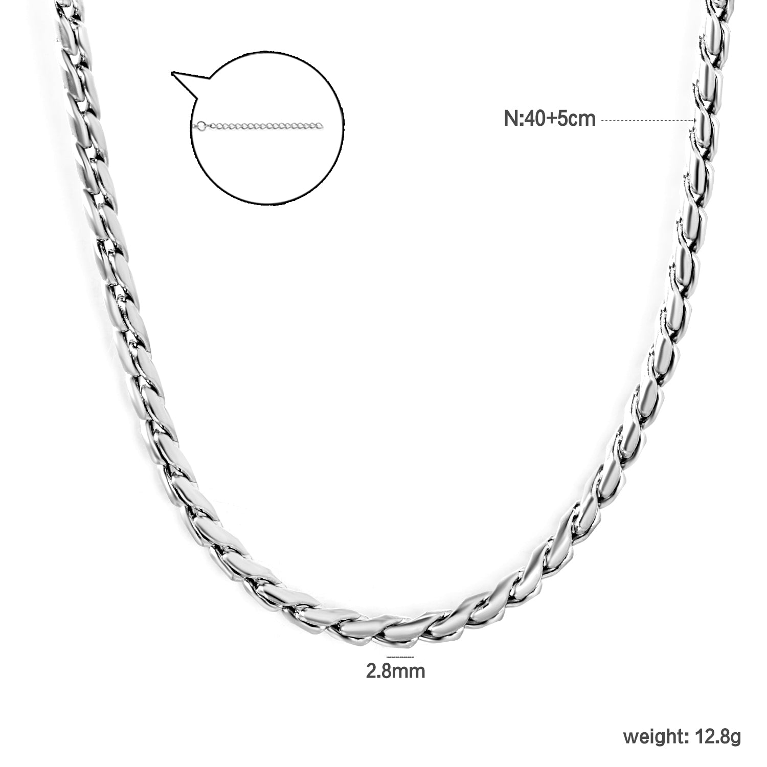 W2.8mm Round S Chain 40+5cm+6mm Round Tail Plate Necklace Steel/Golden asonjewelry