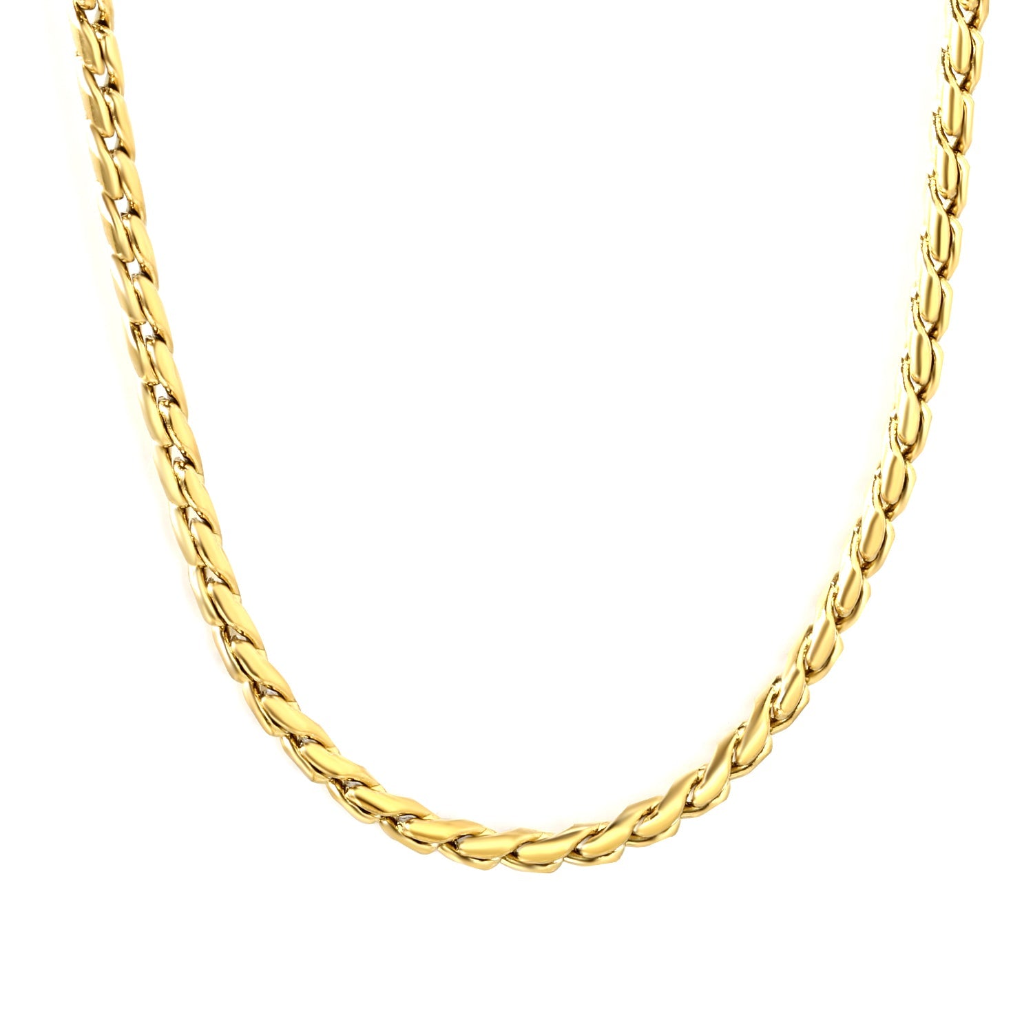 W2.8mm Round S Chain 40+5cm+6mm Round Tail Plate Necklace Steel/Golden asonjewelry