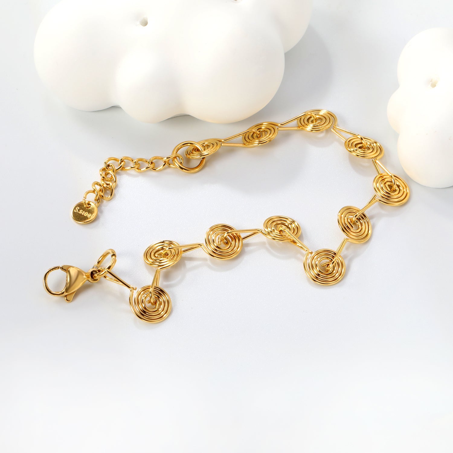 Wire 0.8mm*Width 9mm Chain Bracelet 18+3cm+6mm Round Tail Tag Gold asonjewelry